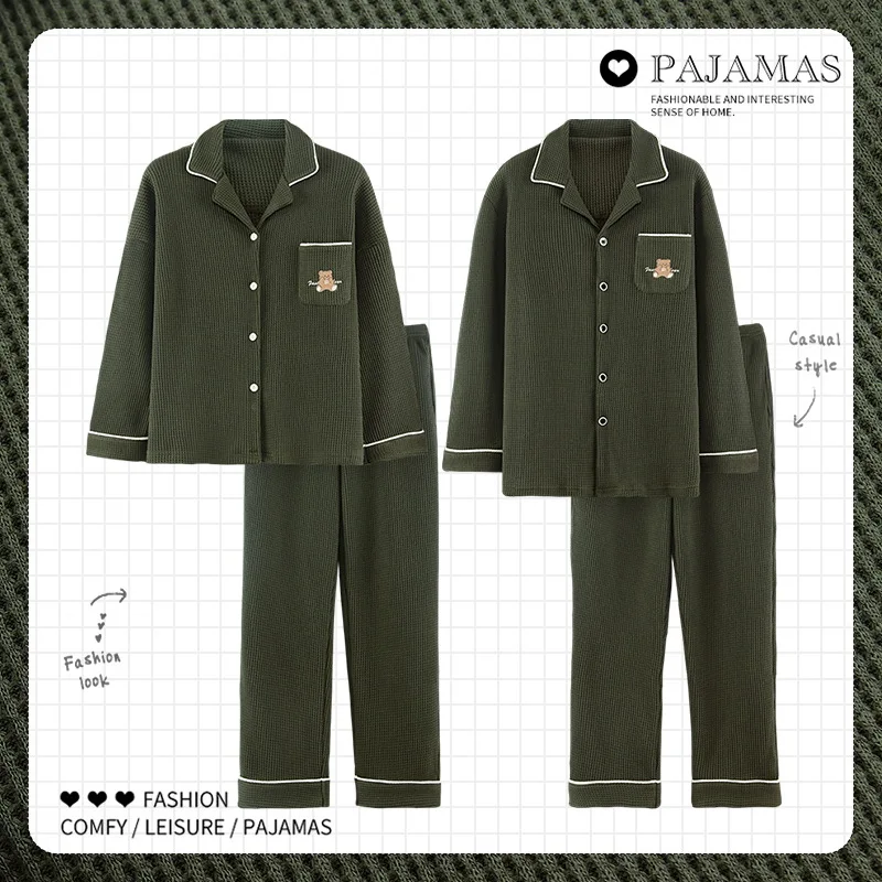 Cotton Pajamas Men Long Sleeve Trousers Suit for Couples Winter Sleepwear Set Women Plaid Cute Korean Autumn Pyjamas Home Clothe