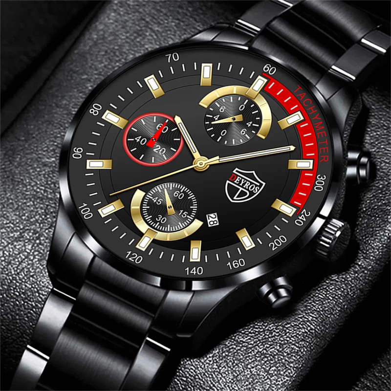 

Fashion Mens Sports Watches for Men Business Stainless Steel Quartz Wristwatch Man Black Luxury Leather Watch Luminous Clock
