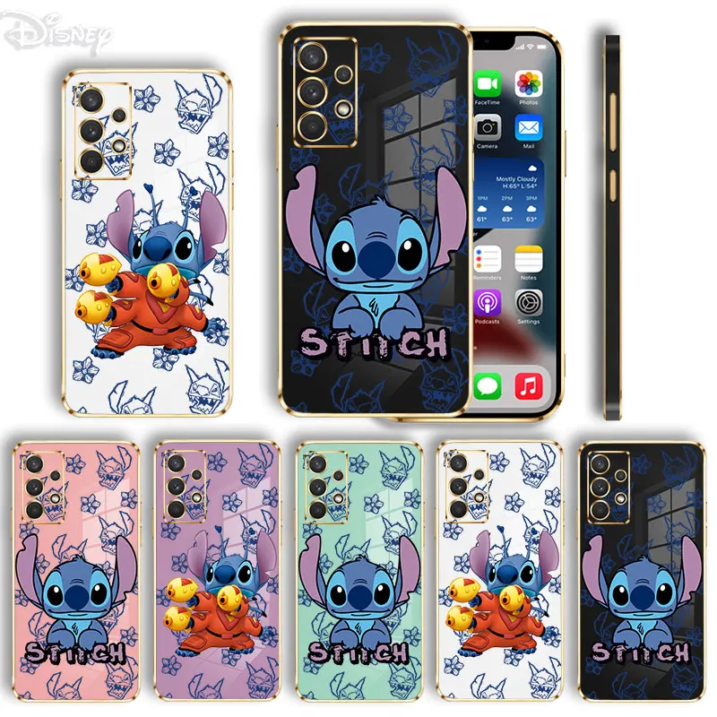 

Electroplate Case For Samsung Galaxy A72 A71 A53 A52 4G A32 5G A21s A30 A22 A20s A13 A11 Phone Coque Stitch Cute Disney Capas