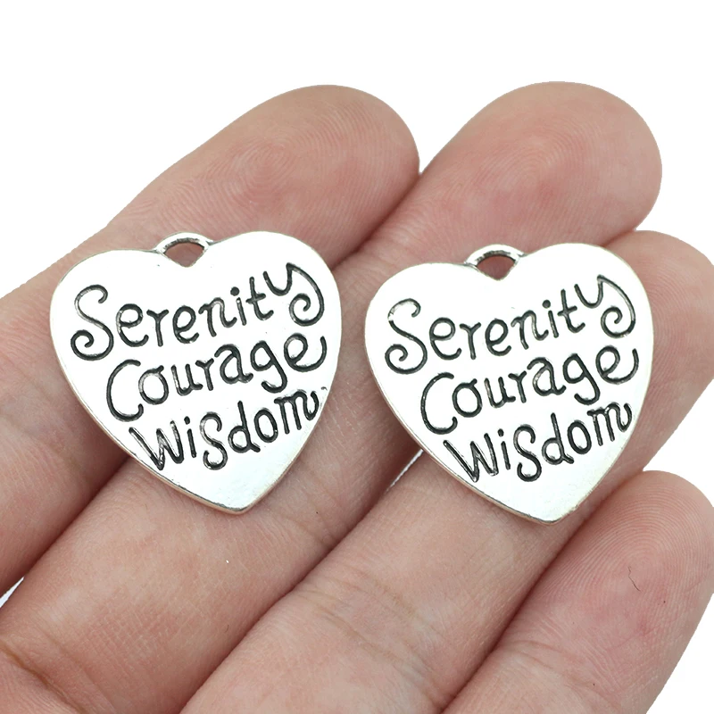 

High Quality 10 Pieces/Lot Diameter 25mm letter printed serenity courage wisdom healing of word Message Round disc Charms