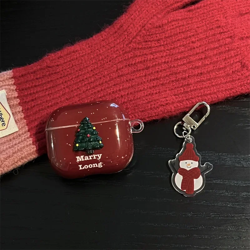 Рождественский красный чехол со снеговиком для AirPods 4 Airpod 1 2 3 Pro Pro2 Bluetooth-наушники