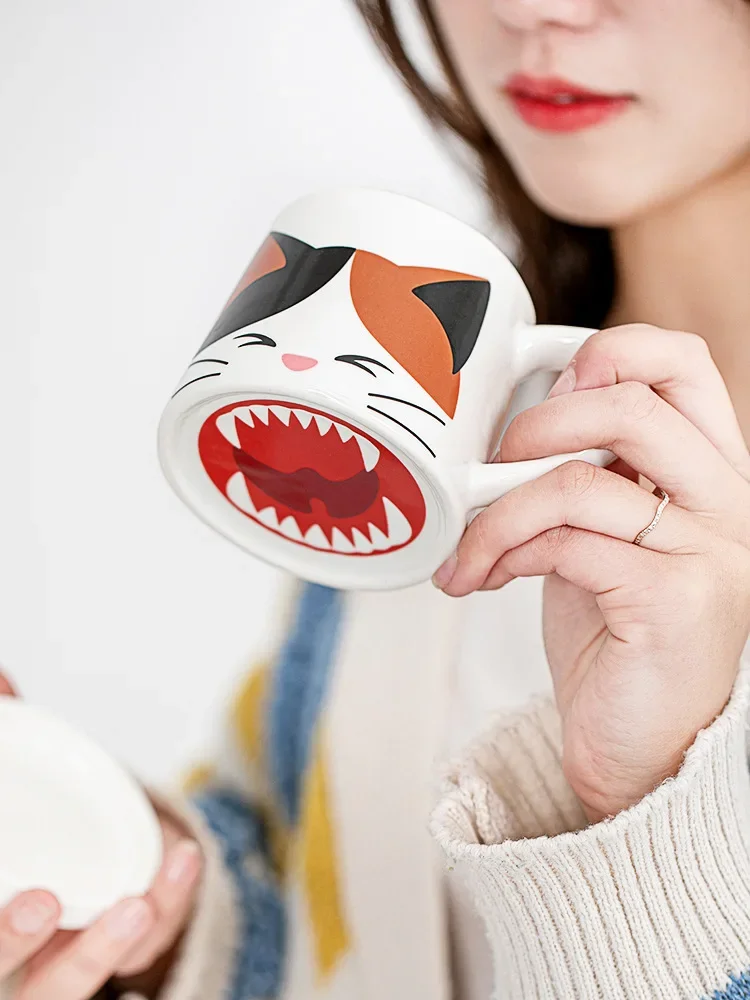 

300ml Ceramic Creative Coffee Cup Cute Animal 3D Cat Large Capacity Cartoon Breakfast Milk Drinking Mugs and Cups Creative Gifts