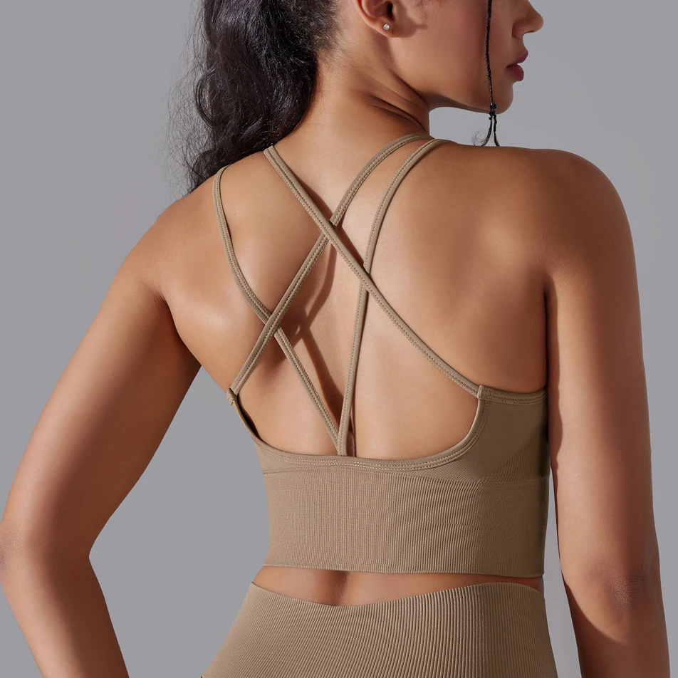 Топ женский спортивный бюстгальтер для йоги противоударный сексуальный топ на