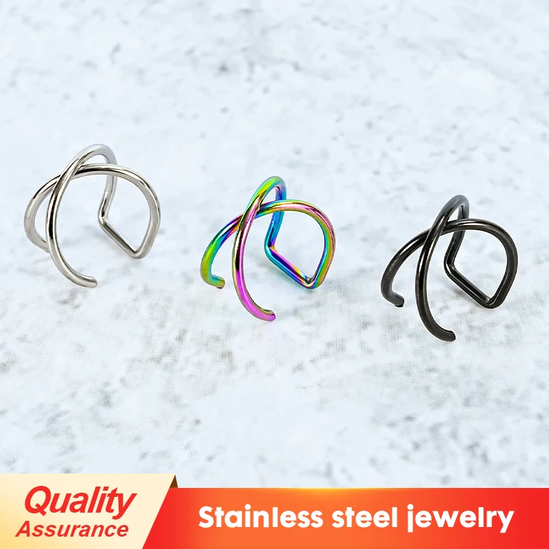 

2PCS Clip On Wrap Earring Stainless Steel Ear Cuff Clip Nose Ring Fake Piercing Body Jewelry