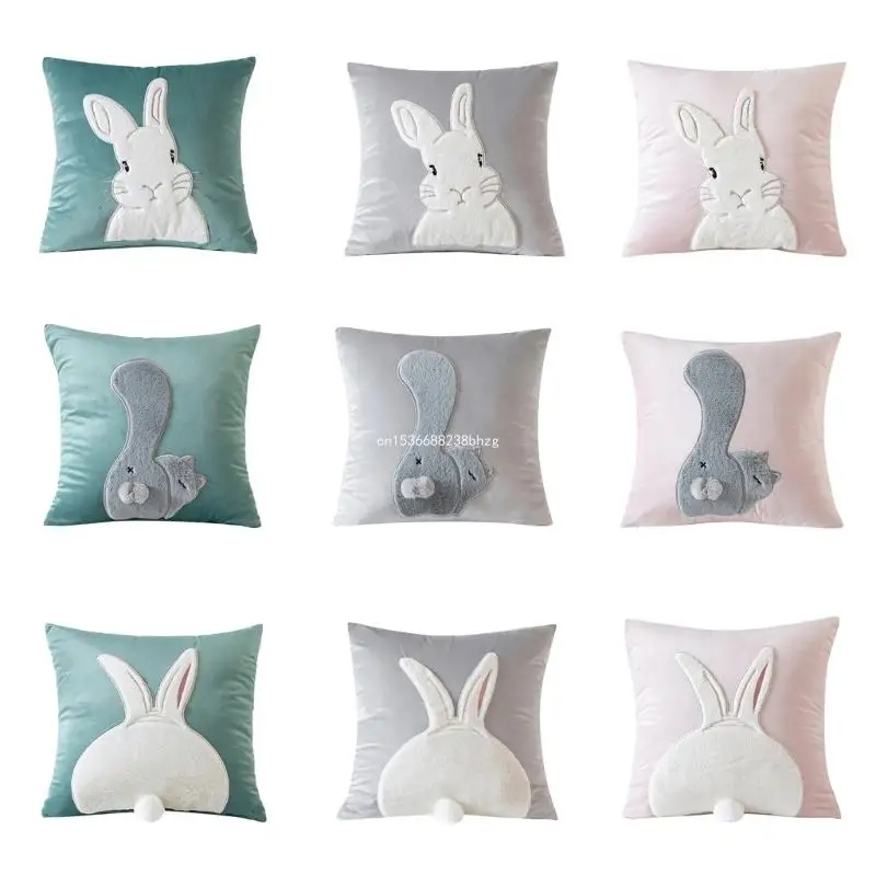 

Rabbit Pillow Cover 45x45cm Square Throw PillowDormitory Bed Sofa Decoration Dropship