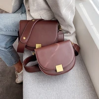 vintage fashion pure color saddle bag 2021 new high quality leather womens designer handbag lock shoulder messenger bag purses