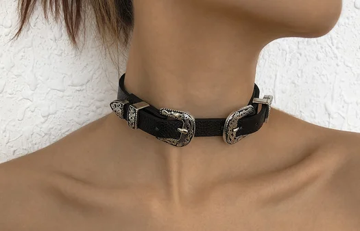 

European and American Street Photos exaggerate new necklaces personalized neckband leather neckchain metal buckle fashion neck