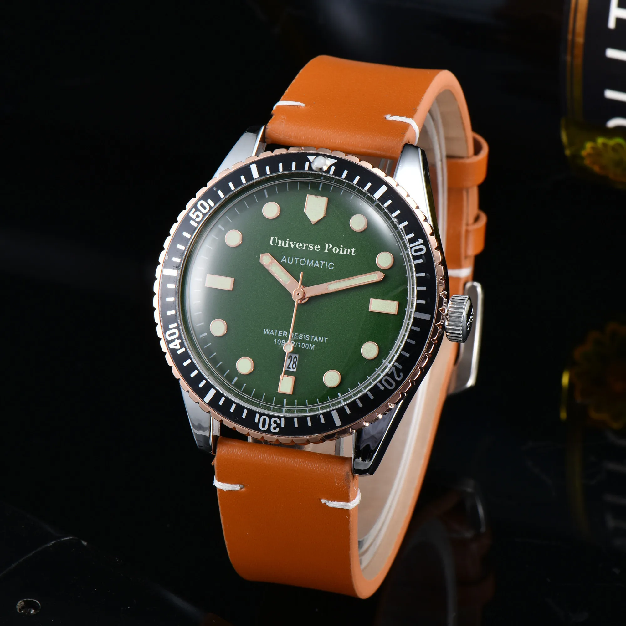 

New Luxury Watch 40mm Black Green Top Leather Men's Watch Fashion Leisure Sports Business Quartz Clock Men's Gift with Gift Box