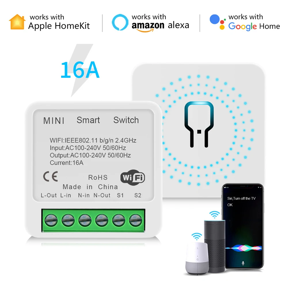 

Умный выключатель с Wi-Fi, 16 А, 2-стороннее управление