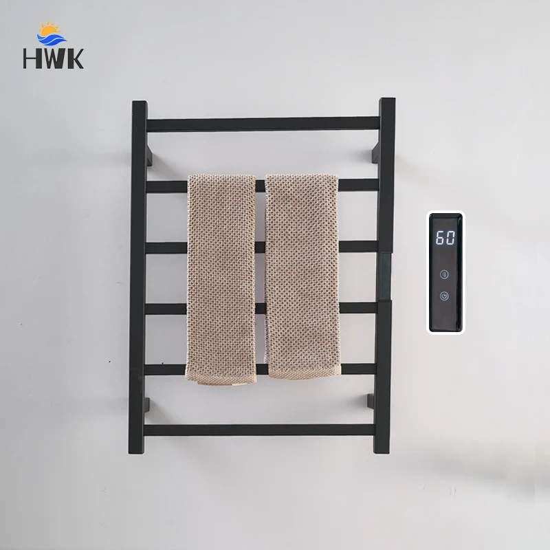 

Black Bathroom Electric Heated Towel Rack With Display Screen.Stainless Steel Towel Dryer.Hidden/Exposed Electric Towel Rail.
