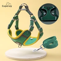 reflective dog harness and leash set adjustable small medium dog cat harness vest strap safety pet lead walking running supplies