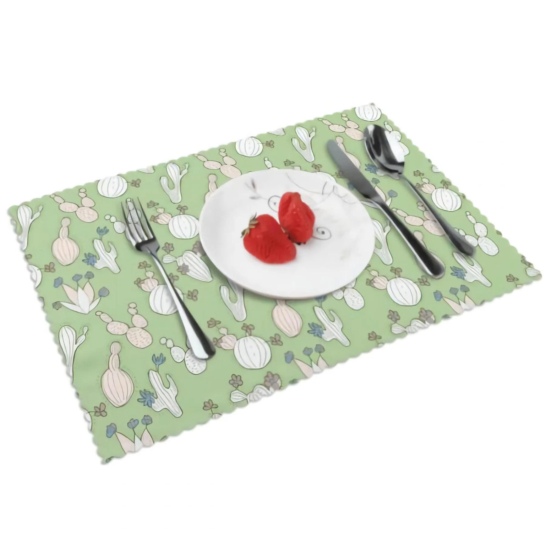 

Cute Doodles Cactus Placemats for Dining Table Set of 4 Washable Place Mat Cute Doodles Cactus Polyester Kitchen One Size