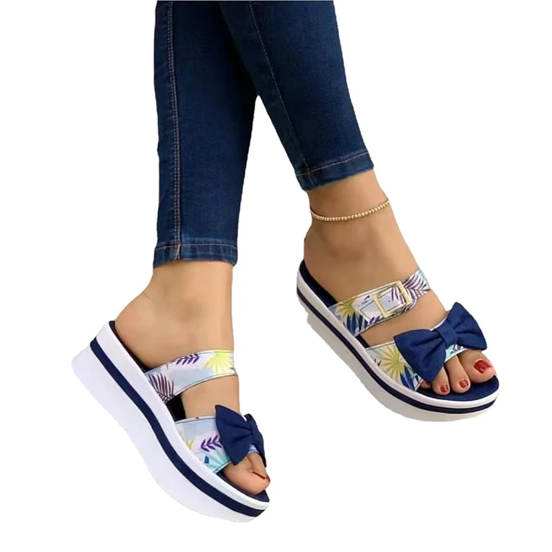 Ladies Slippers Cute Bow Shoes Women 2022 Summer Thick Sole Comfortable Breathable Sandals Female Chaussure Femme Zapatos Mujer