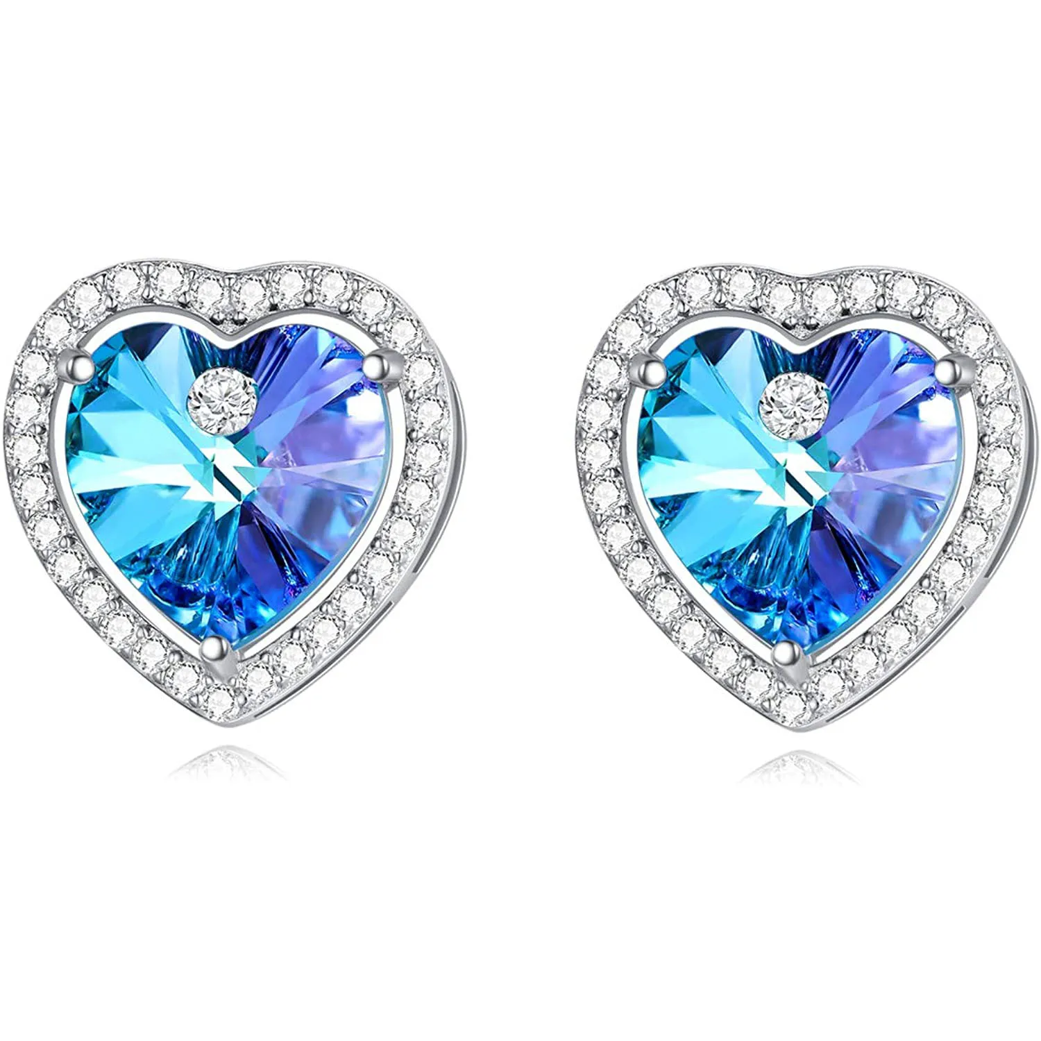 

YFN 925 Sterling Silver Sapphire Halo Love Heart Stud Earrings Earrings with Vitrail Light Crystals for Women Girls