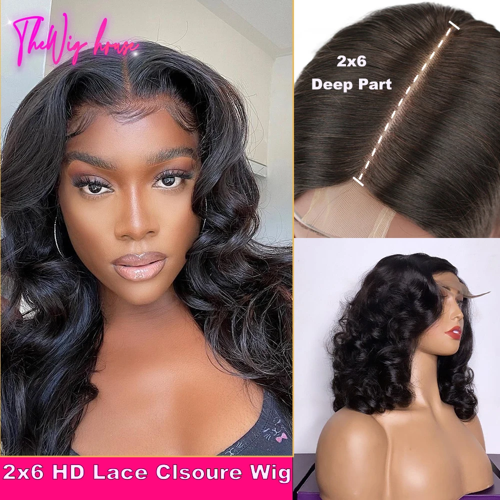 

Body Wave Human Hair Glueless 2x6 HD Lace Closure Wigs Invisible Knots Lace Deep Middle Part Remy Hair Brazilian Preplucked