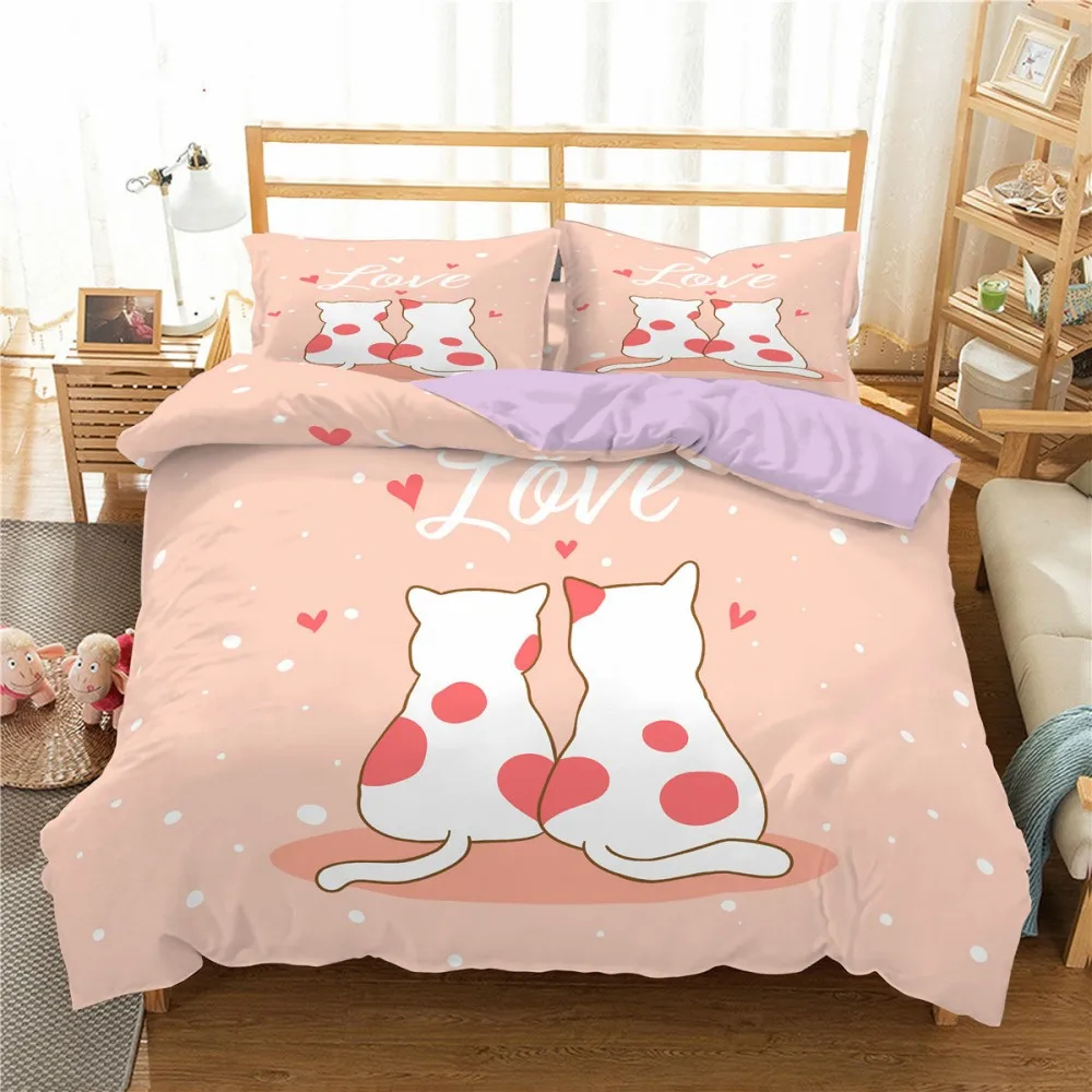 

Set Cute Kitten Duvet Cover Soft Microfiber Bedclothes with Pillowcase for Girls Woman Bedroom Decor Gifting Cartoon Cat Bedding