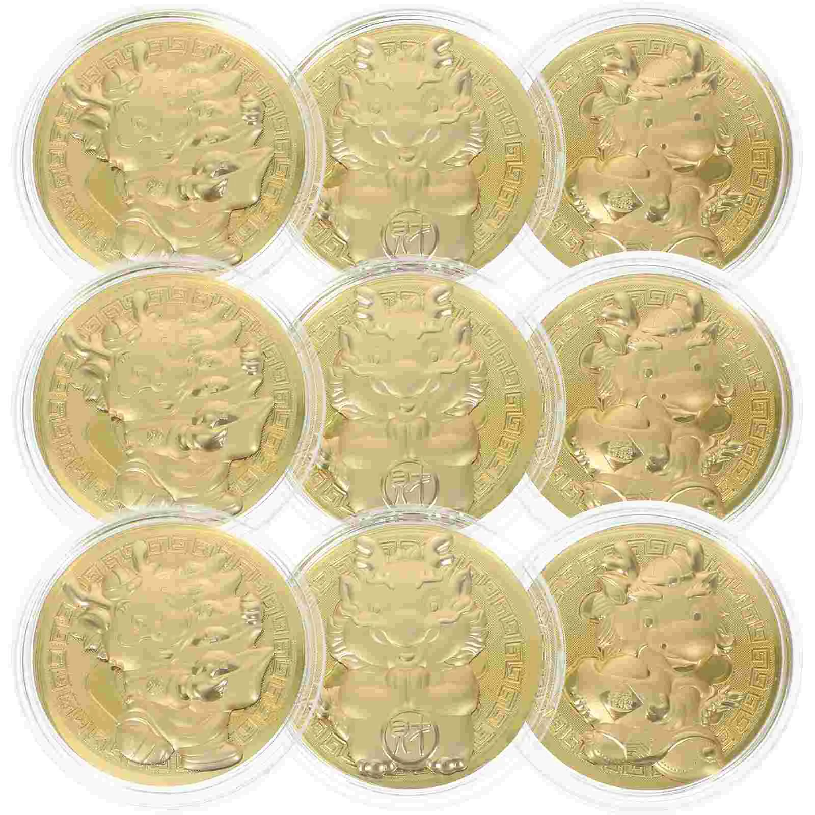 

12 Sets Memorial Gifts Souvenir Coins Dragon Metal Gold New Year Chinese Style Commemorative Traditional Miss Zodiac 2024