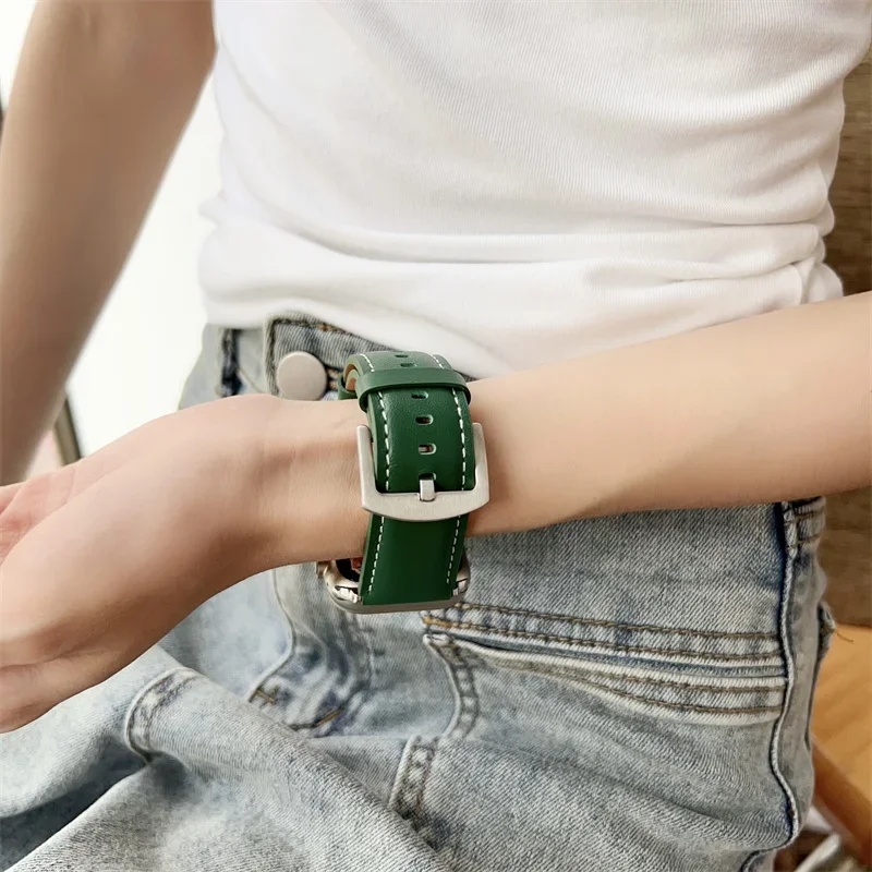 Ремешок кожаный для apple Watch Band мужской и женский браслет iWatch series 10 9 8 7 Se3 Ultra2 49 мм 44 45