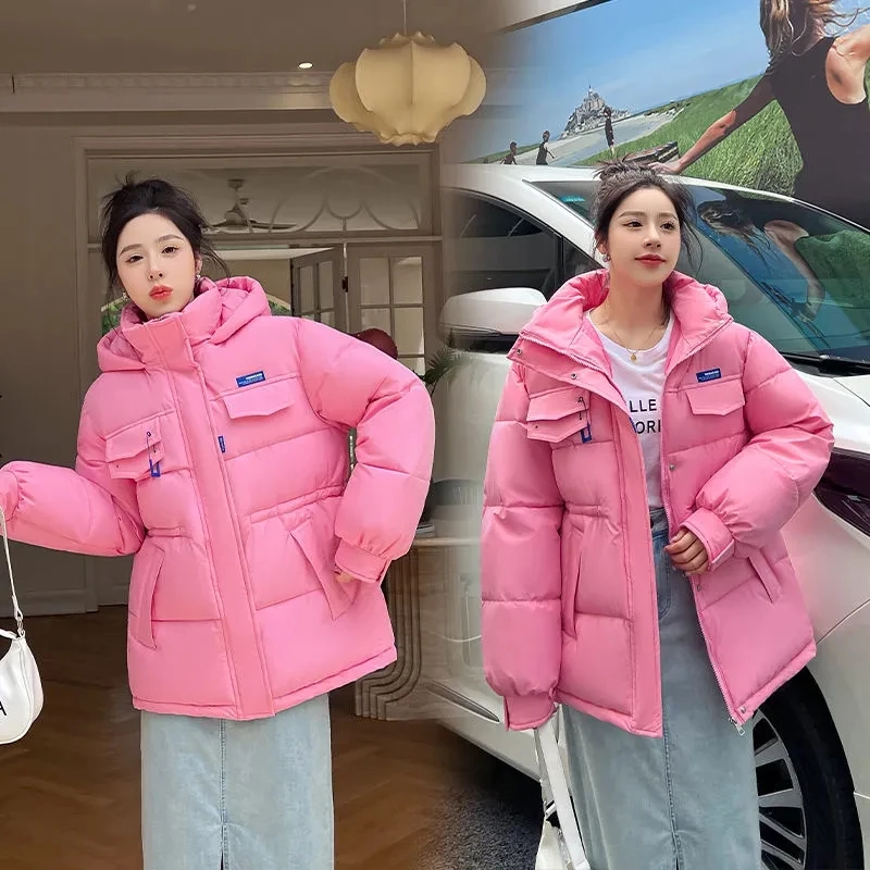 Women Winter Down Padded Jacket 2022 New Cotton Padded Jacket Klein Blue Loose Hooded Parkas Coat Warm Thick Female Cotton Coat