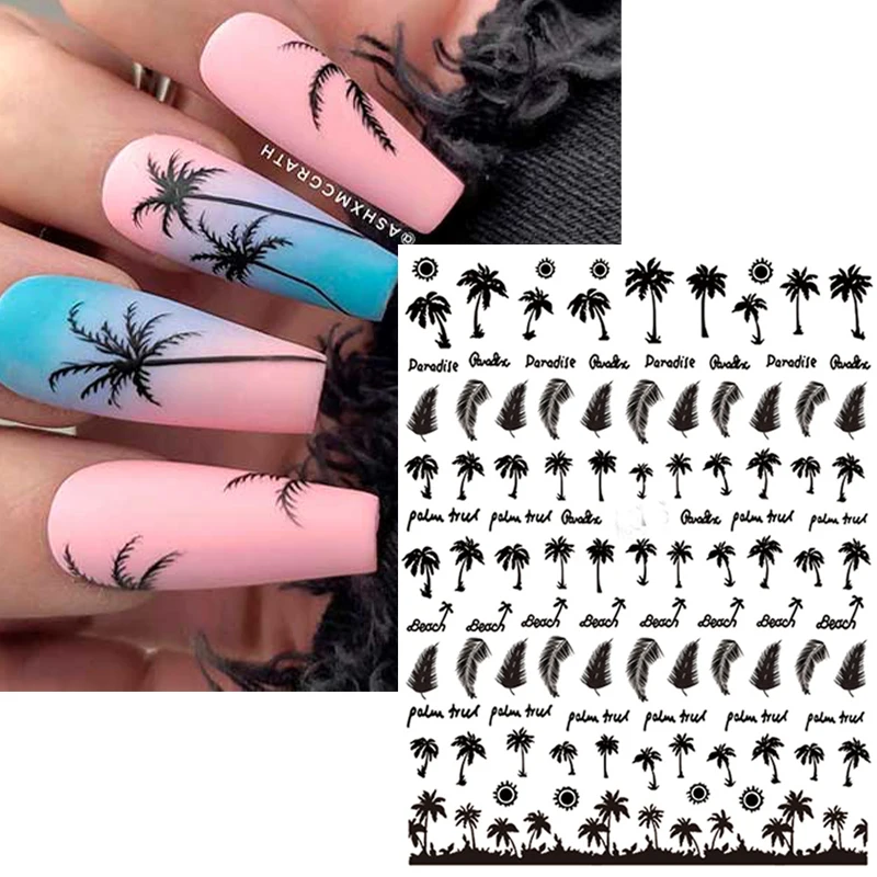 

Stickers for Nails Palm Tree Nail Art Sticker Beach Coconut Sunset Sliders Decals Summer Nails Accessories Manicure