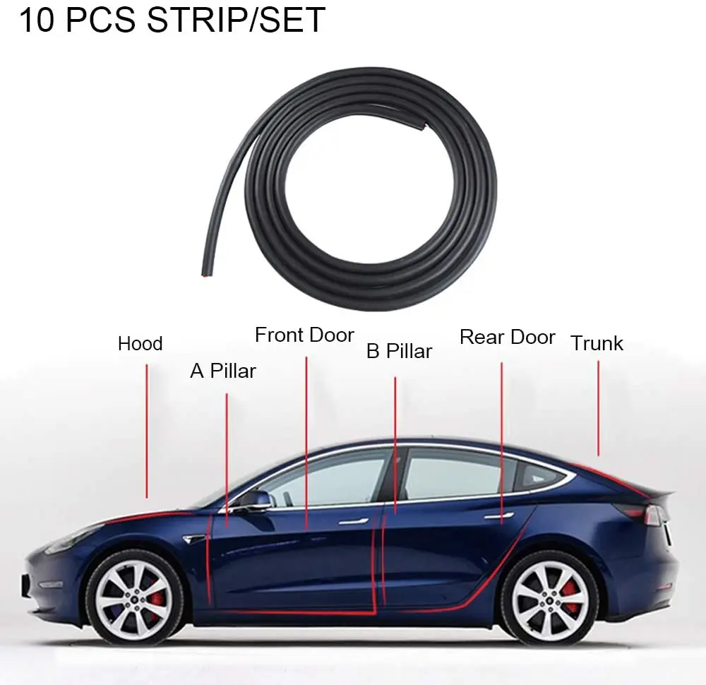 

For Tesla Model Y Model 3 2016-2021 Door Seal Kit Soundproof Rubber Weather Draft Wind Noise Reduction Kit Accessories