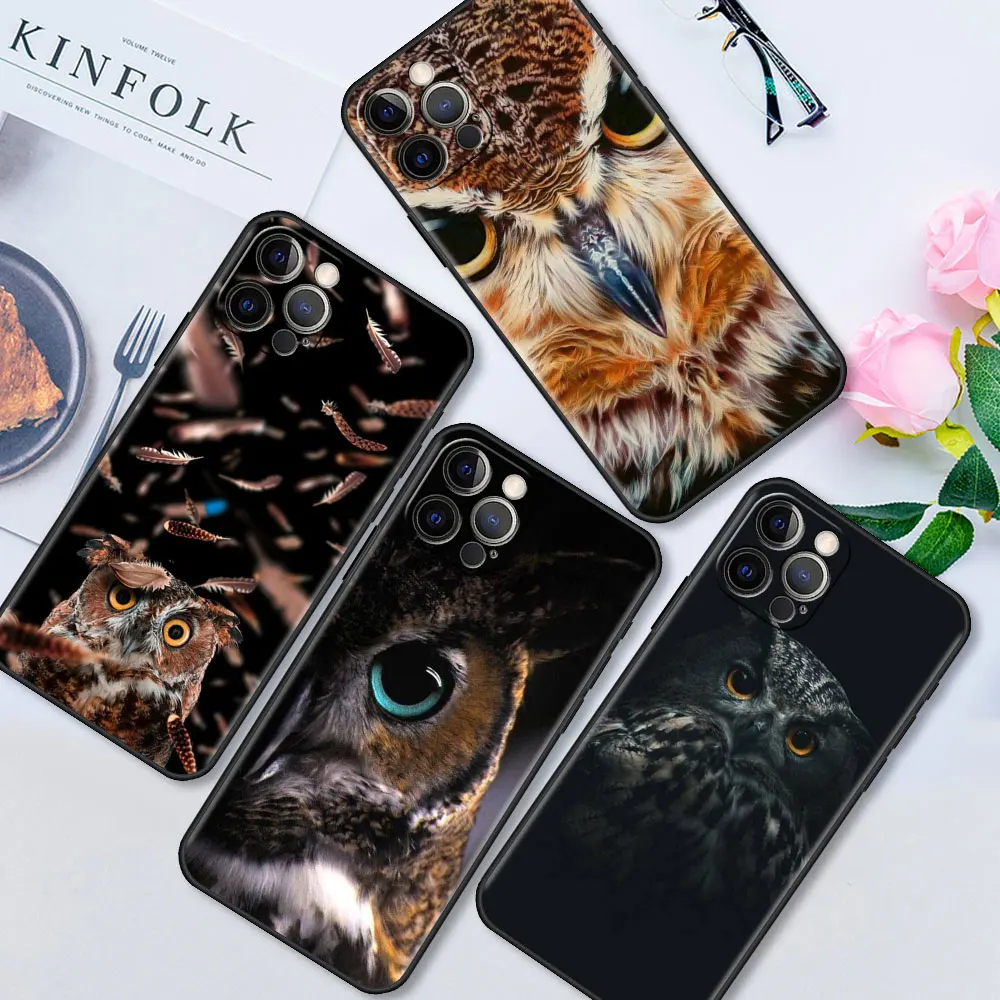 Черный камуфляжный чехол с совой для Apple iPhone 13 12 Mini 11 Pro 7 8 SE 2022 6 6S Plus XR X XS Max