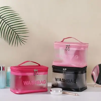Transparent PVC Large Capacity Waterproof Cosmetic Bag Portable Women's Travel Amenity Bag Storage Bag Handbag