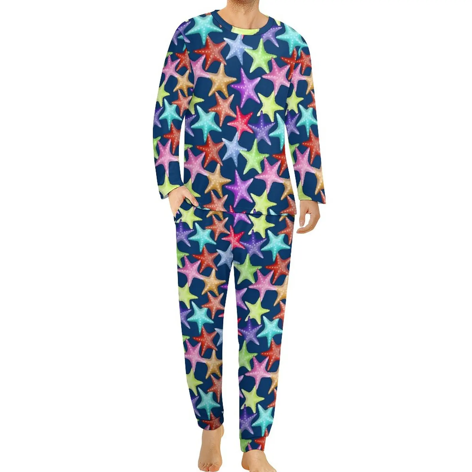 

Multicolor Starfish Pajamas Long Sleeve Sea Creatures Print 2 Pieces Casual Pajamas Set Autumn Graphic Trendy Oversize Home Suit