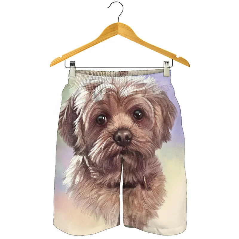 Симпатичные Йоркширские терьеры 3D Строительные мужские шорты для серфинга с
