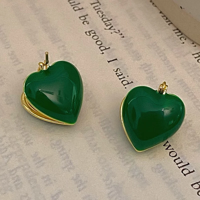 

French Romantic Sweet Enamel Double-Sided Heart Pendant Earring 2022 Brand New Jewelry Christmas Cute Accessories For Cute Women