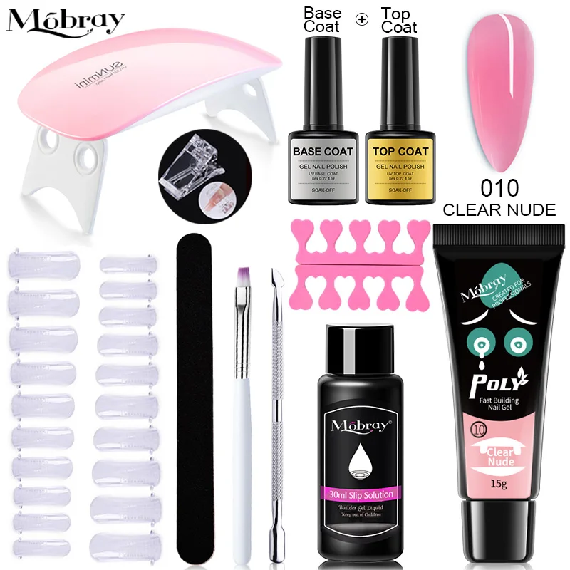 

Mobray Poly Nail Gel Kit 15ml LED Clear UV Gel Varnish Nail Polish Set Quick Building Long Lasting Extension Manicure Tools Set