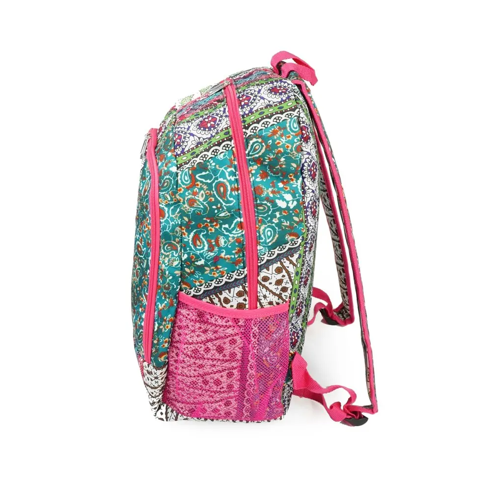 Unisex 16.5 Inch Boho Stripe Quilt Patterned Backpack with Mesh Side Pockets