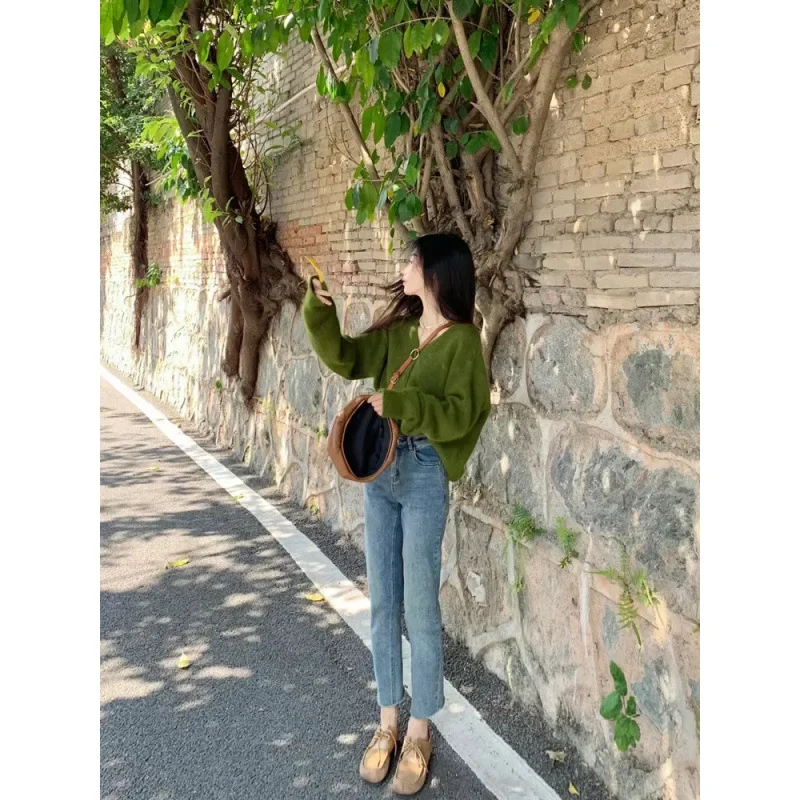 Новый Винтажный осенний вязаный кардиган с V-образным вырезом