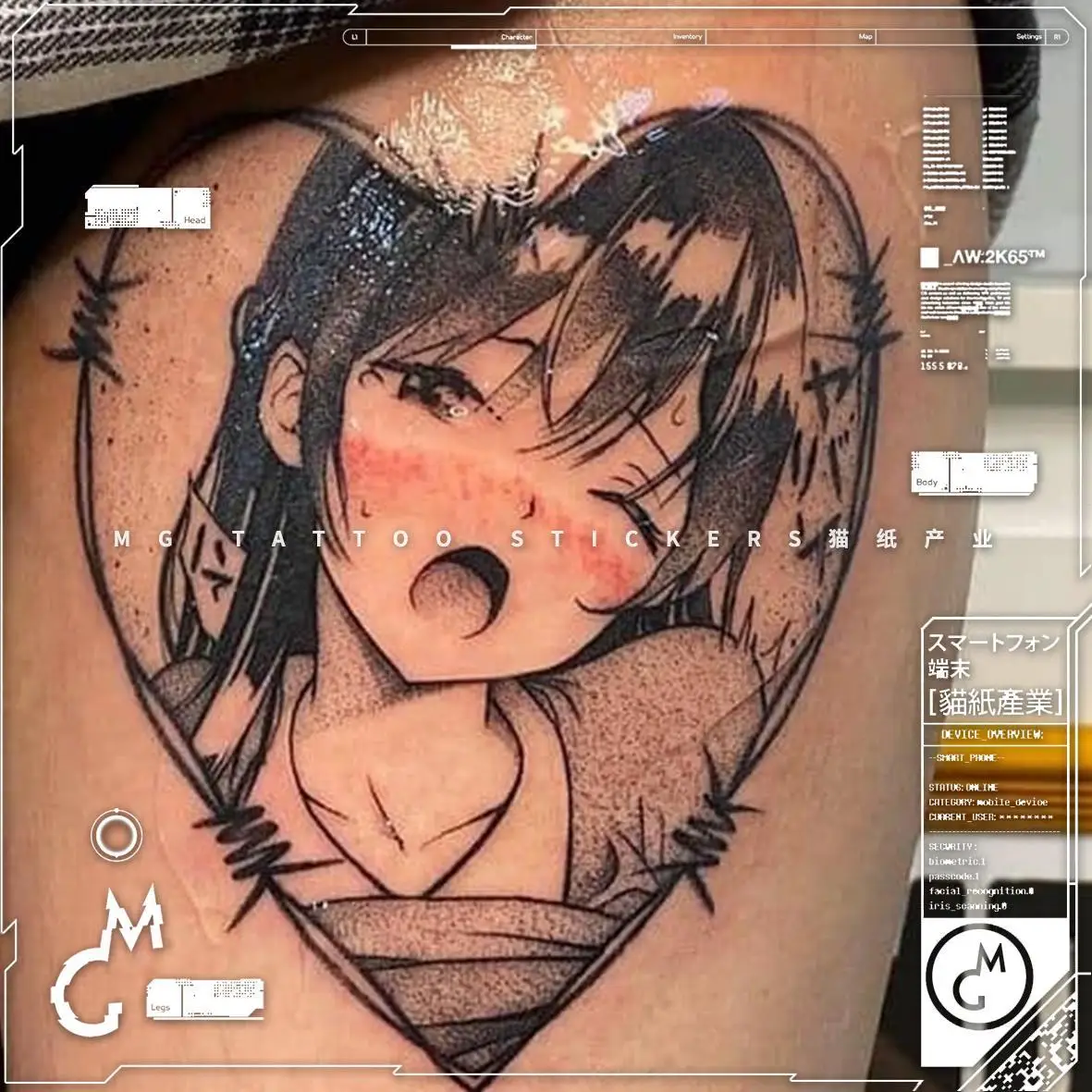 

Cartoon Loli Tattoos Sticker Thigh Decorate Heart Shape Temporary Tattoos Waterproof Arm Tattoo Women Men Anime Art Fake Tattoos