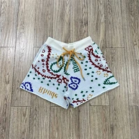 men women rhude shorts intarsia jacquard cashew flower pattern wool knitt shortpant breeches