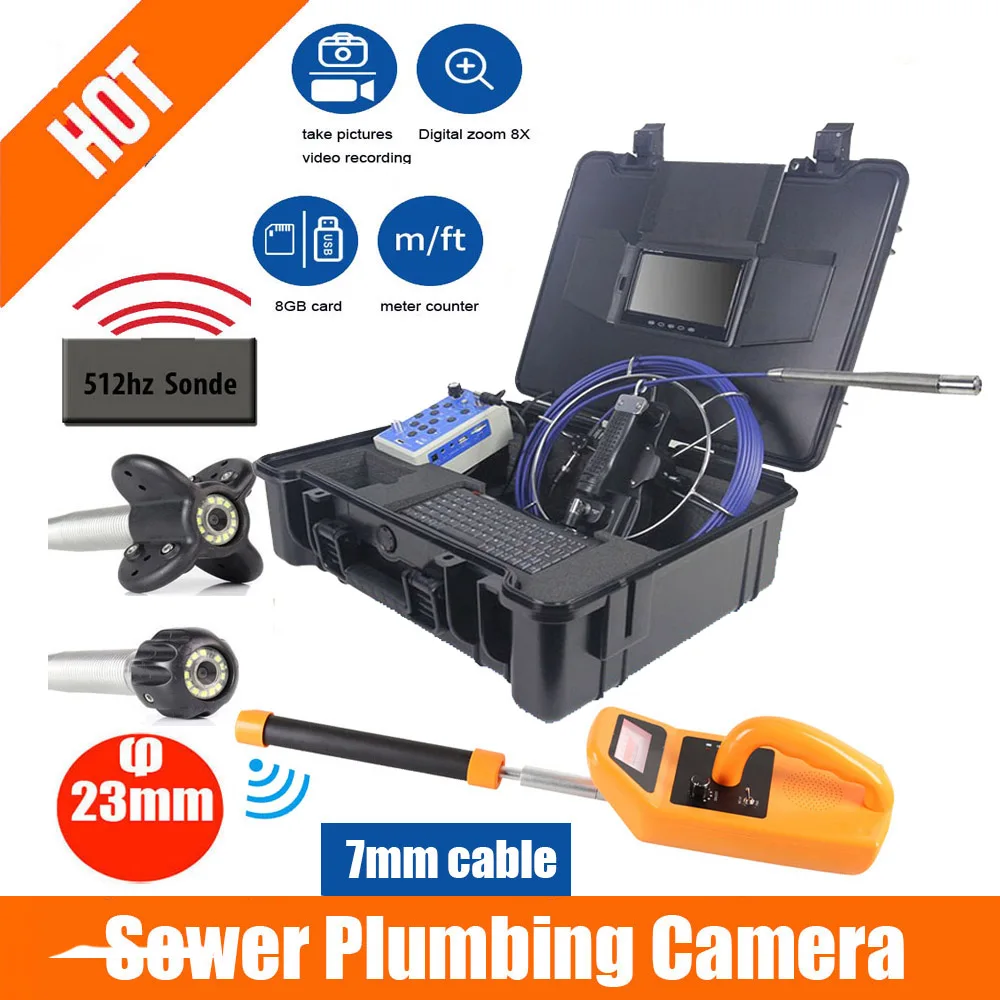 

7mm DVR Pipe Inspection Camera Drain Sewer Video Camera Endoscope Borescope camera kit with 23mm autoself 512hz sonda camera kit