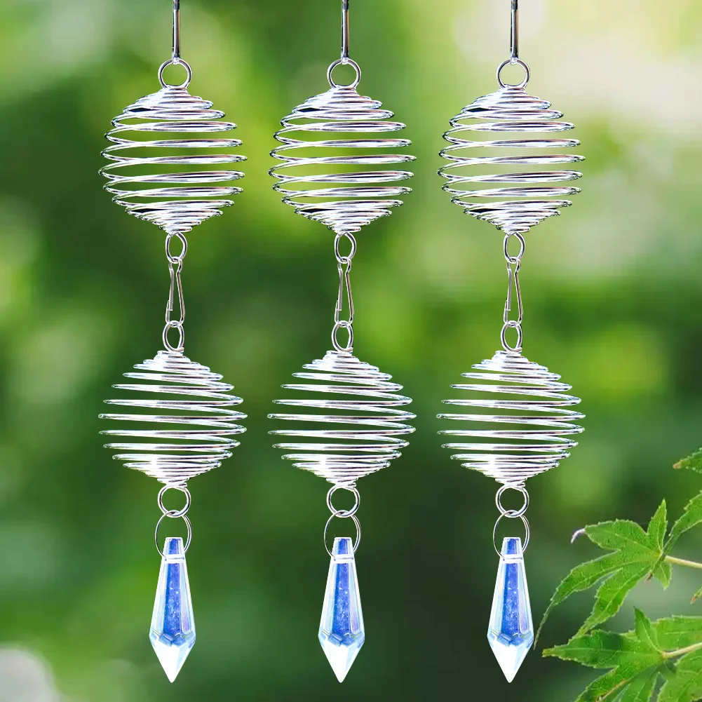 

Stereoscopic Effect Spring Double Lantern Cage Clear Arrow Crystal Prism Glass Metal Pendant Car Garden Balcony Hanging Decor