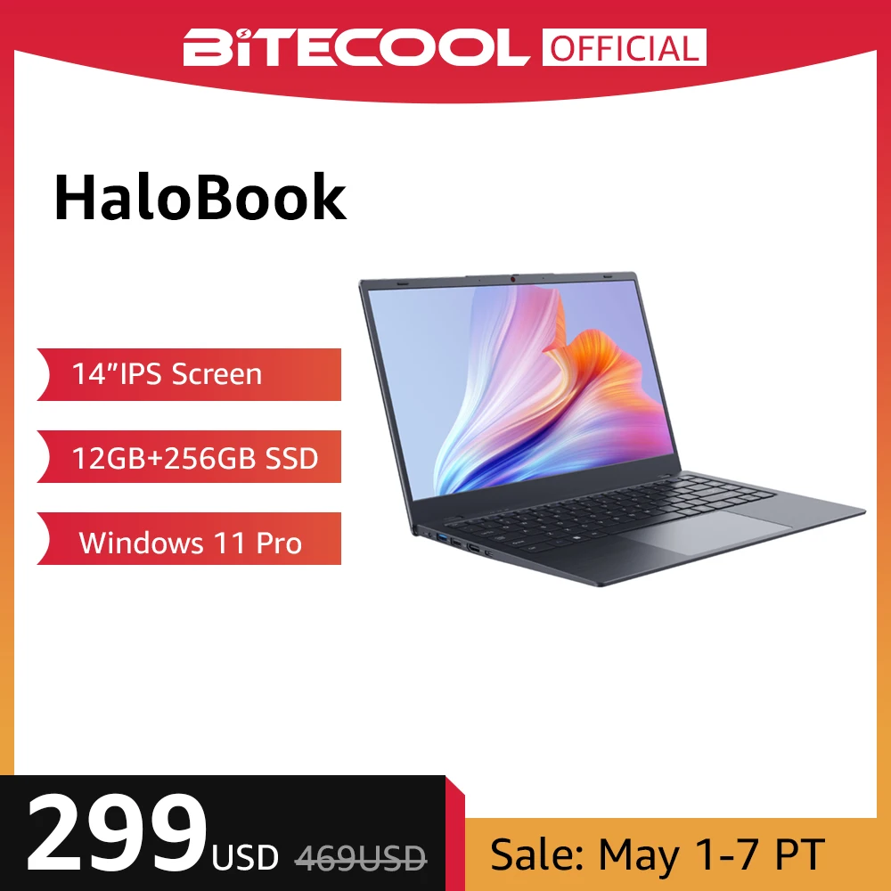 

Bitecool HaloBook Notebook 14 Inch FHD IPS Screen Intel Celeron N5095 Quad Core 12GB RAM 256GB ROM SSD Windows 11 Pro Laptop