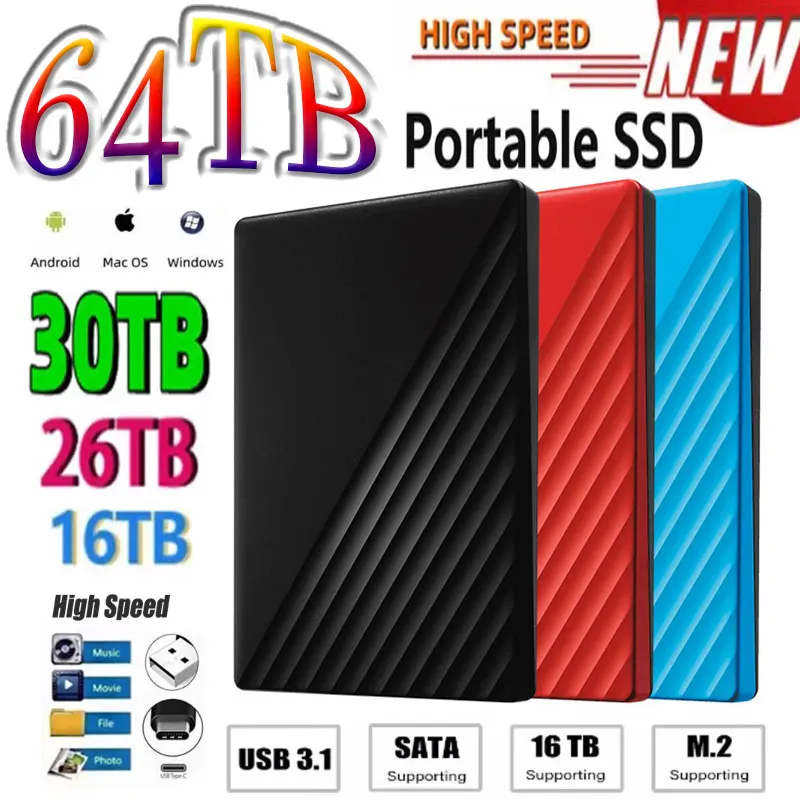 

Новинка 2023, портативный внешний жесткий диск на 1 ТБ, SSD на 8 ТБ, 16 Тб, USB 3,1, высокоскоростные Внешние жесткие диски на 8 ТБ для ноутбуков
