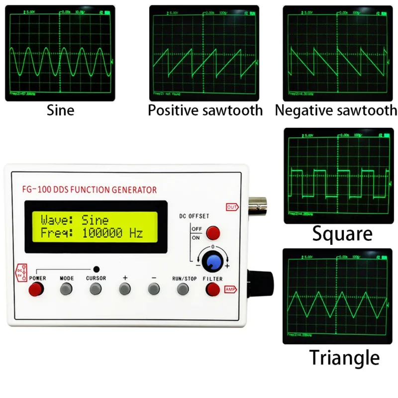 

FG-100 DDS функция генератора сигналов, Частотный счетчик, 1 Гц-500 кГц, модуль источника сигнала, синусоидальный квадратный треугольный пилообразный сигнал