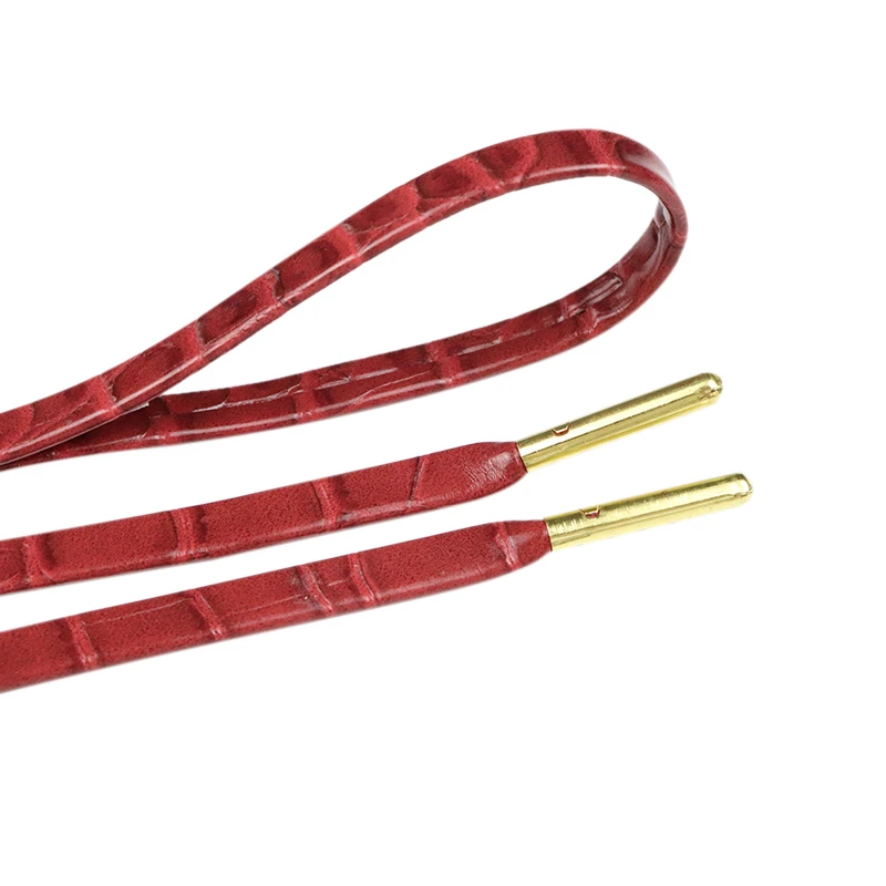 Weiou 7MM 30 Pairs Wholesale Cheaper Wind Red SnakeSkin PU Leather Office String Premium Quality Official Flat Lacets&Golden Tip