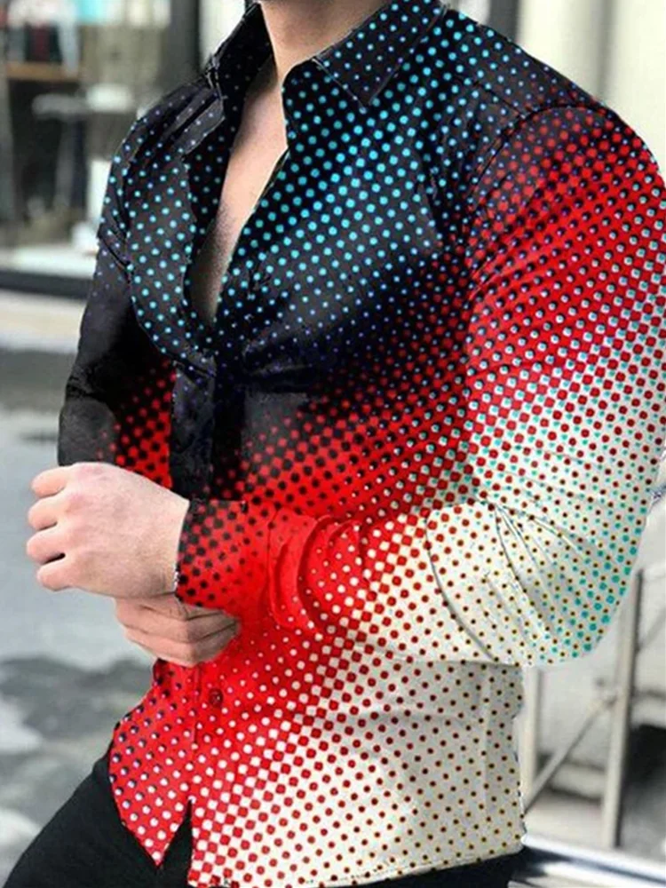 Рубашка мужская с длинным рукавом Классическая принтом на пуговицах деловой