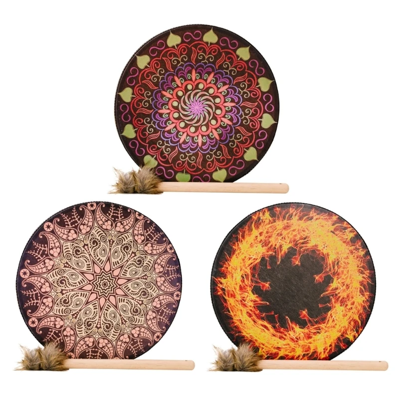 

Ethnic Shaman Drum with Mallet Spiritual Music Siberian Drum Home Decor
