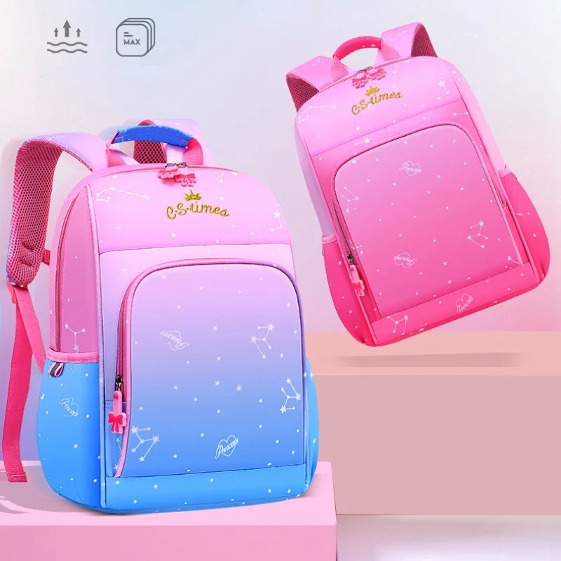 Starry Sky Sweet Gradient Girls Princess Large Capacity Backpacks New Reflective Primary Children Students Grade 1-6 Schoolbags