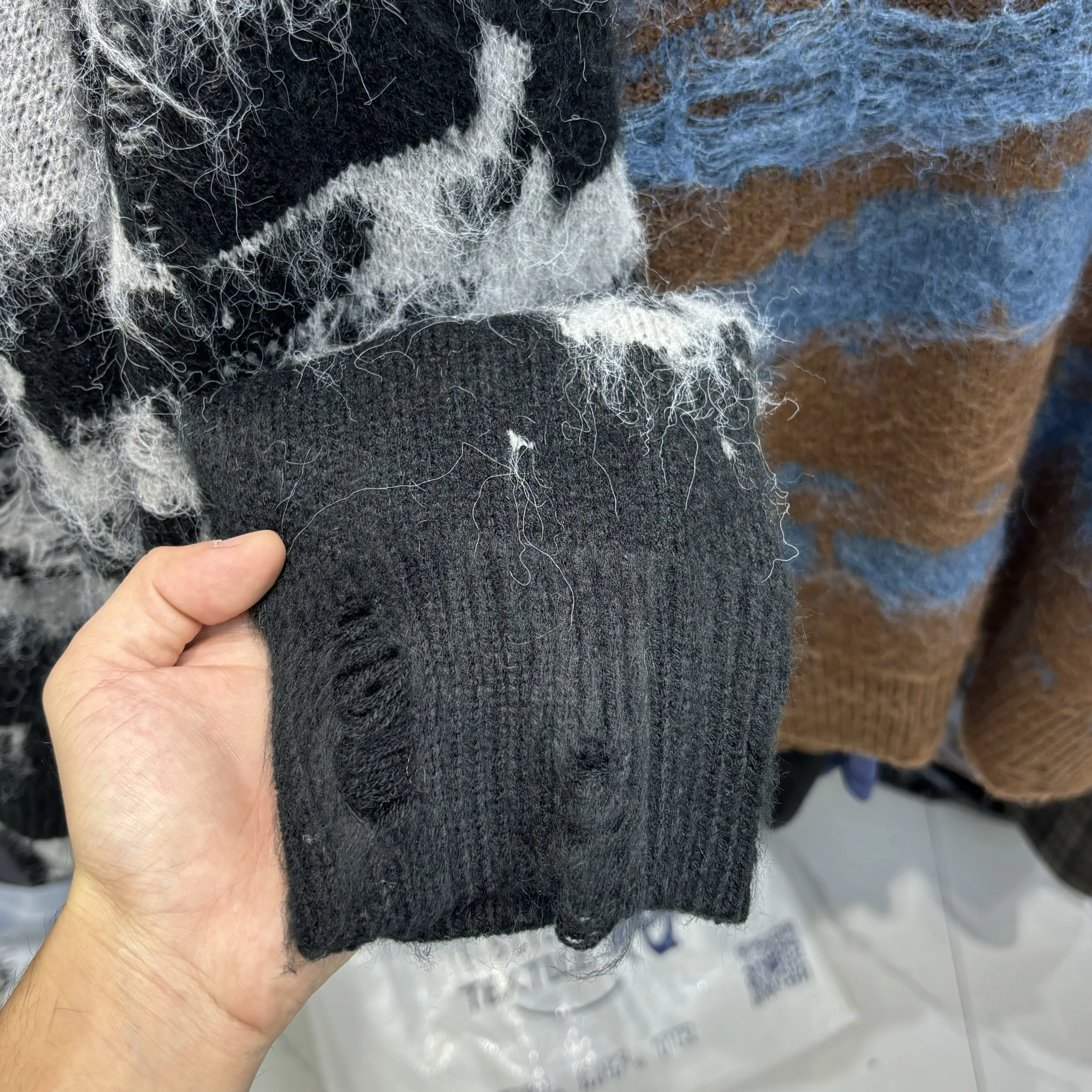 Sweater Men's Autumn and Winter New Gradient Yarn-Dyed Contrast Color Patchwork round Neck Idle Sle Fleece Blended Thickene...