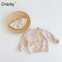 criscky 2022 spring toddler boys knitted sweater baby boys flower printing cardigans outwear clothes kids girl knitwear jacket