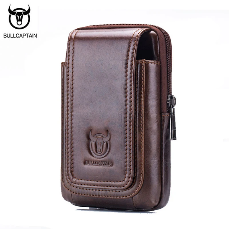 BULL CAPTAIN Genuine Leather Cowhide Men Fanny Waist Belt  Small Bag Male Brand Famous Cell/Mobile Phone Case Purse Bags
