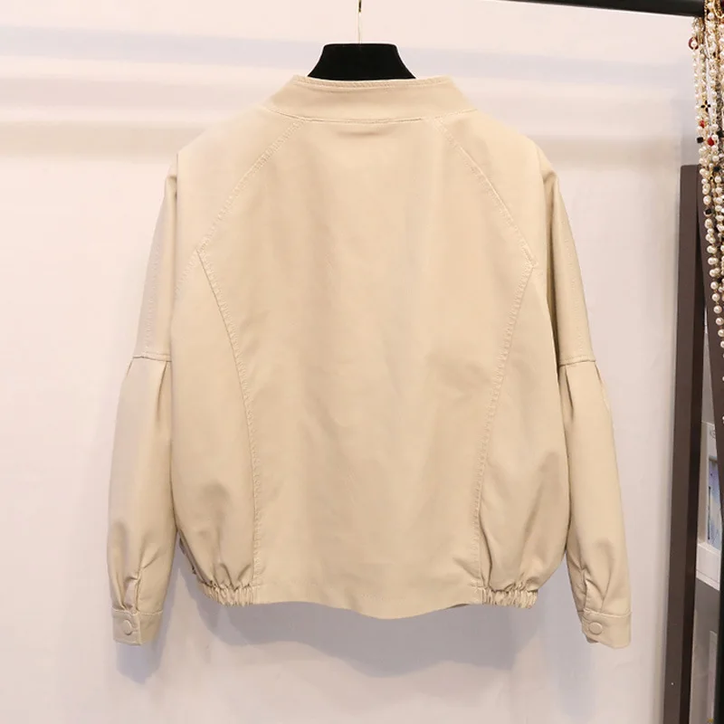 Women's loose version of large pocket leather 2023 spring and autumn clothes new clothes leather jacket coat