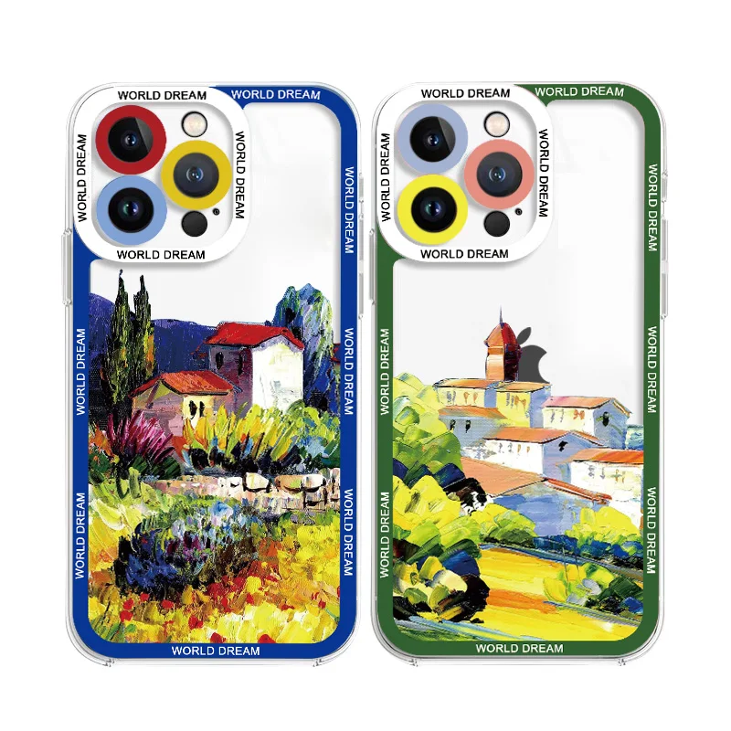 

Vintage rural Landscape Oil Painting Clear Phone Cases For iPhone X XR XS 7 8 Plus SE 2020 13 12 11 14 Pro Max Soft Back Covers