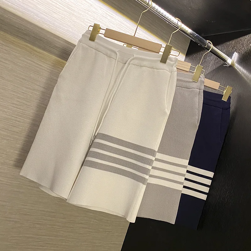 High Quality Korean Fashion Spring/Summer 2023 New Correct Version TB Waffle Shorts Unisex Relaxed Four Bar and Five Split Pants